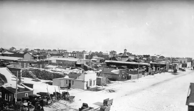 Winter view over the town and main street